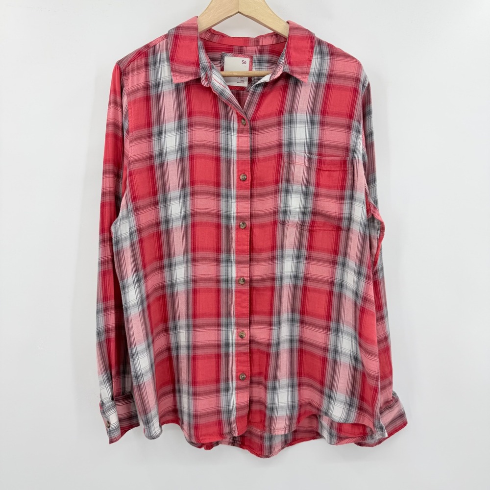 So Favorite Shirt XXL Red Plaid Flannel Cotton Modal Button Down Long Sleeve